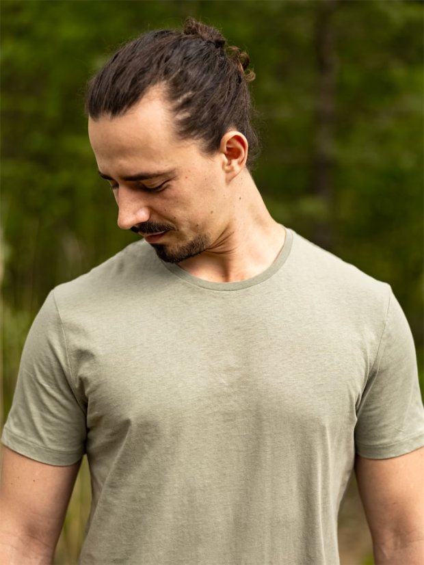 Pánské lněno-bavlněné tričko - zelené