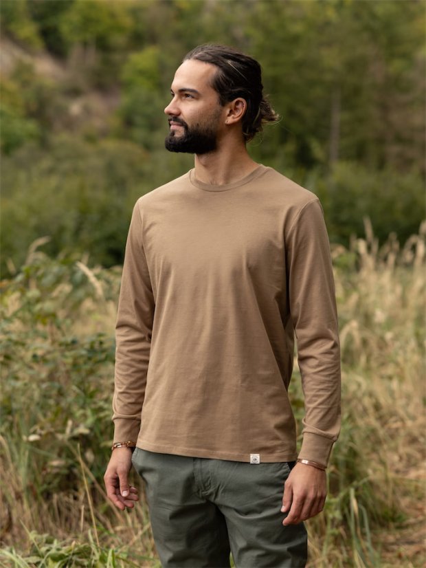 Pánské tričko s dlouhým Bez potisku - hnědé