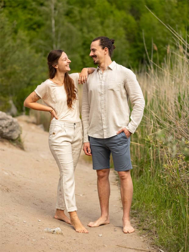 Dámské lněné kalhoty - naturální