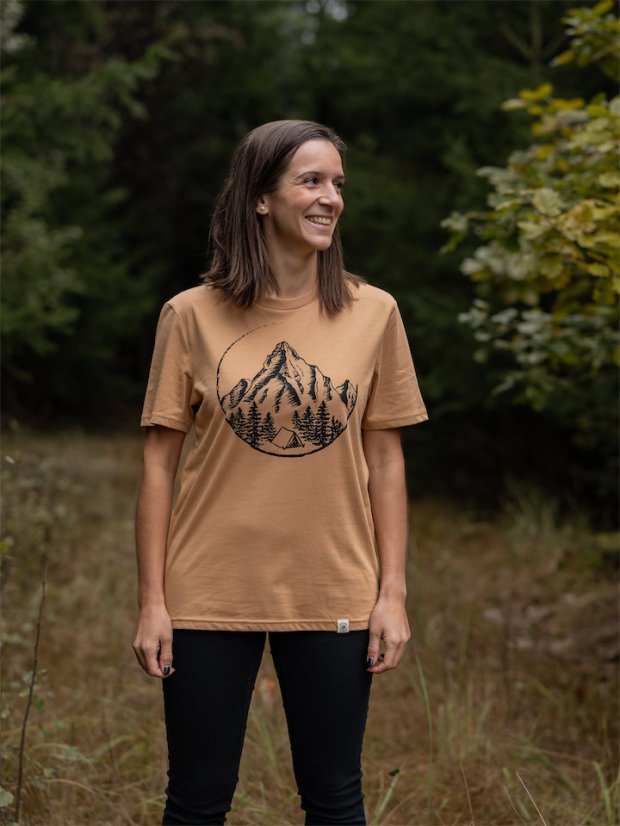 Dámské tričko V horách - béžově hnědé