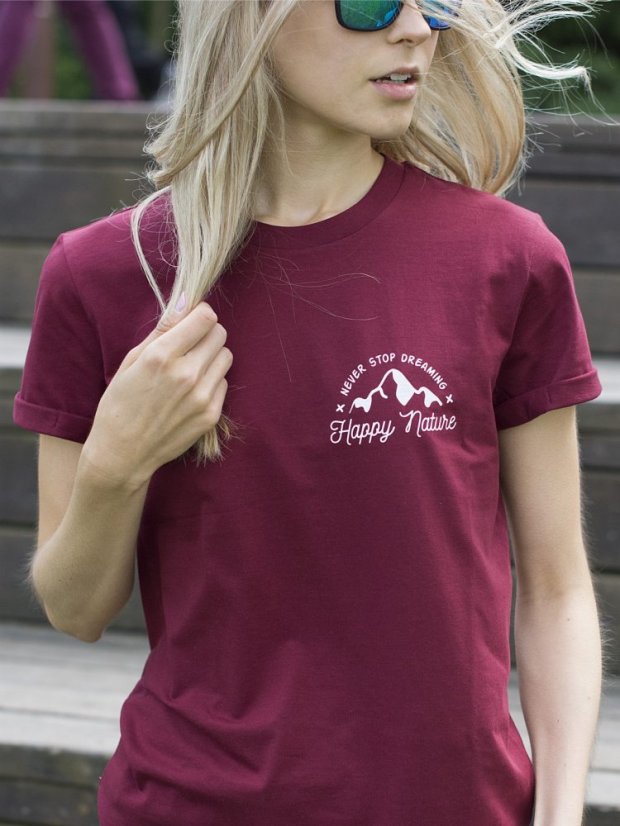 Zachraňte dámské tričko Never stop dreaming - vínové