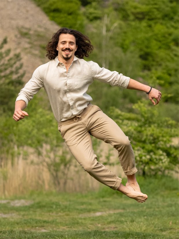 Pánské lněno-bavlněné kalhoty - hnědé