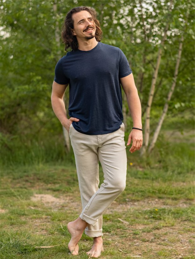 Pánské lněné kalhoty - naturální