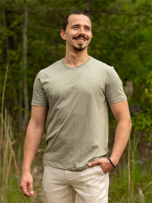 Pánské lněno-bavlněné tričko - zelené