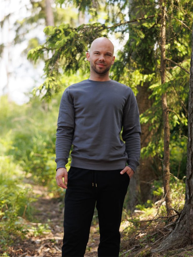 Pánská mikina bez kapuce Bez potisku - lávově šedá