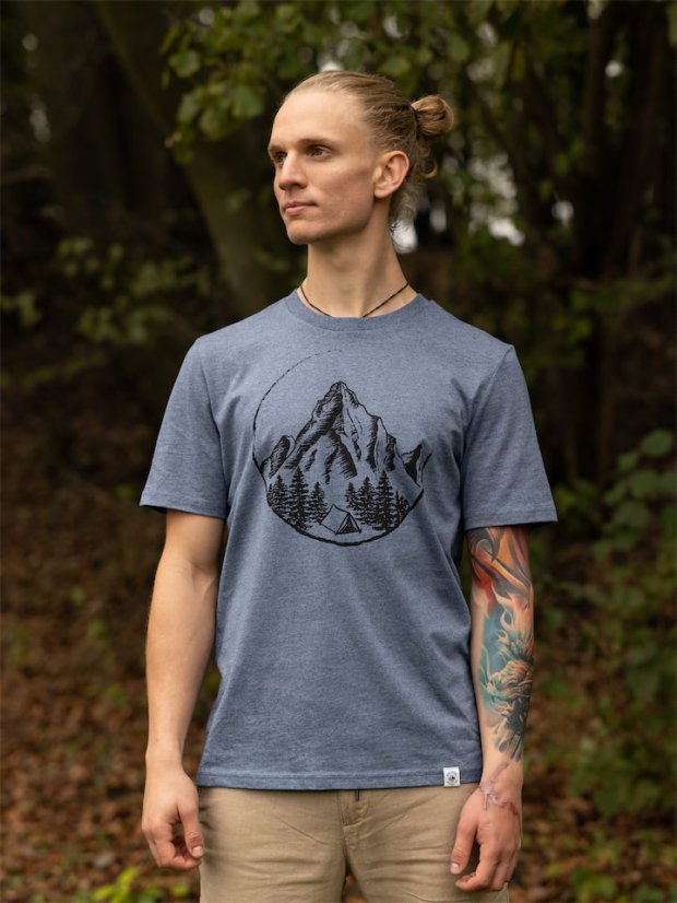 Pánské tričko V horách - modrošedé