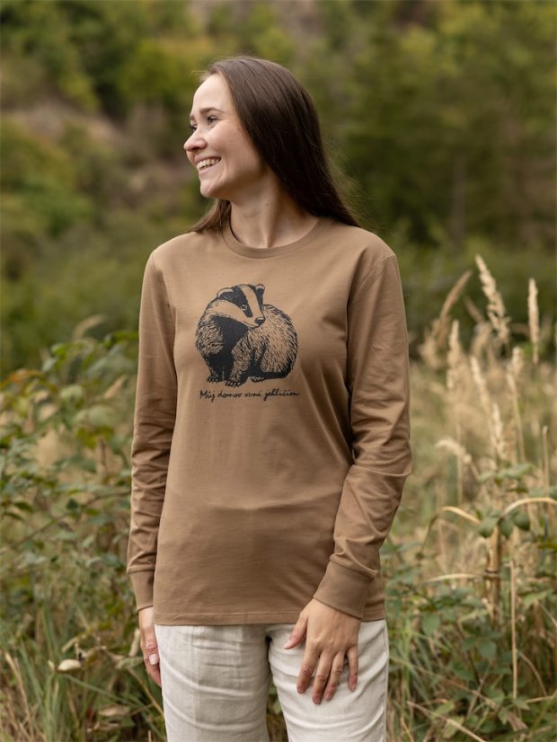 Dámské tričko s dlouhým Jezevec - hnědé