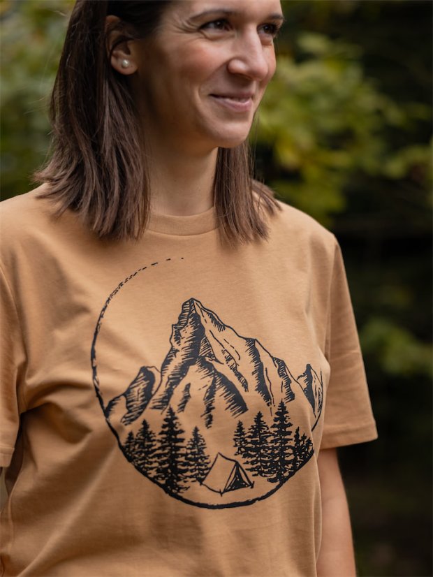 Dámské tričko V horách - béžově hnědé
