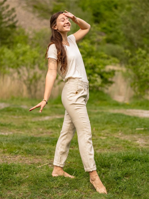 Dámské lněné kalhoty - naturální