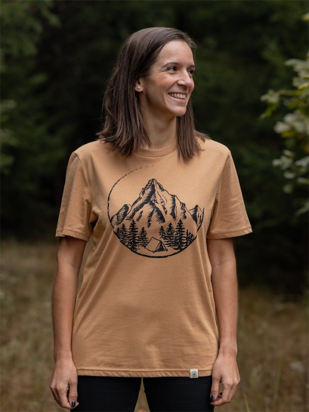 Dámské tričko V horách - béžově hnědé