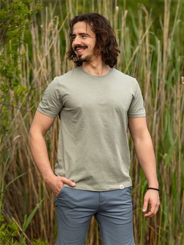 Pánské lněno-bavlněné tričko - zelené