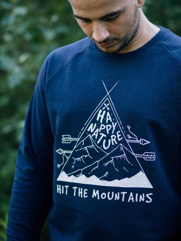 Pánská mikina bez kapuce Hit the mountains - modrá