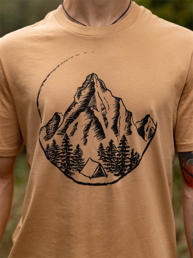 Pánské tričko V horách - béžově hnědé