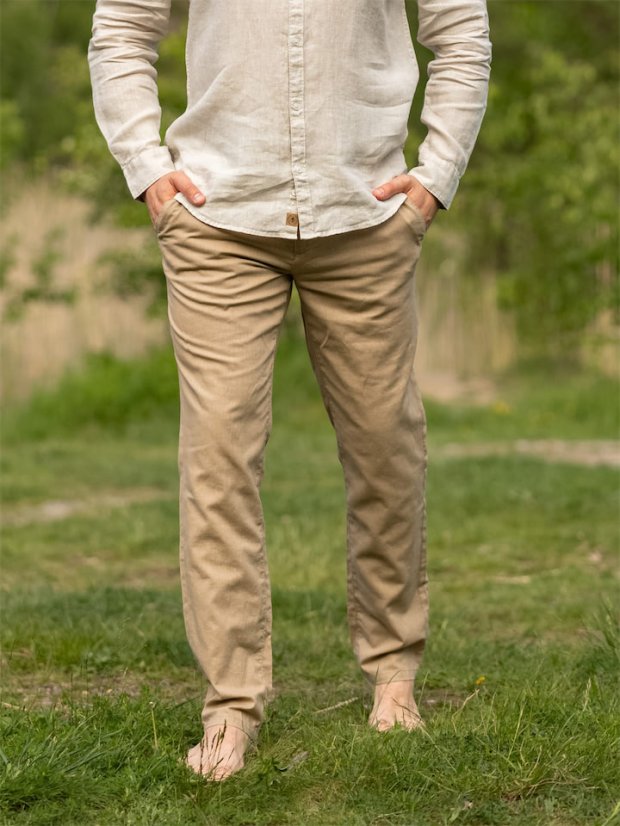 Pánské lněno-bavlněné kalhoty - hnědé
