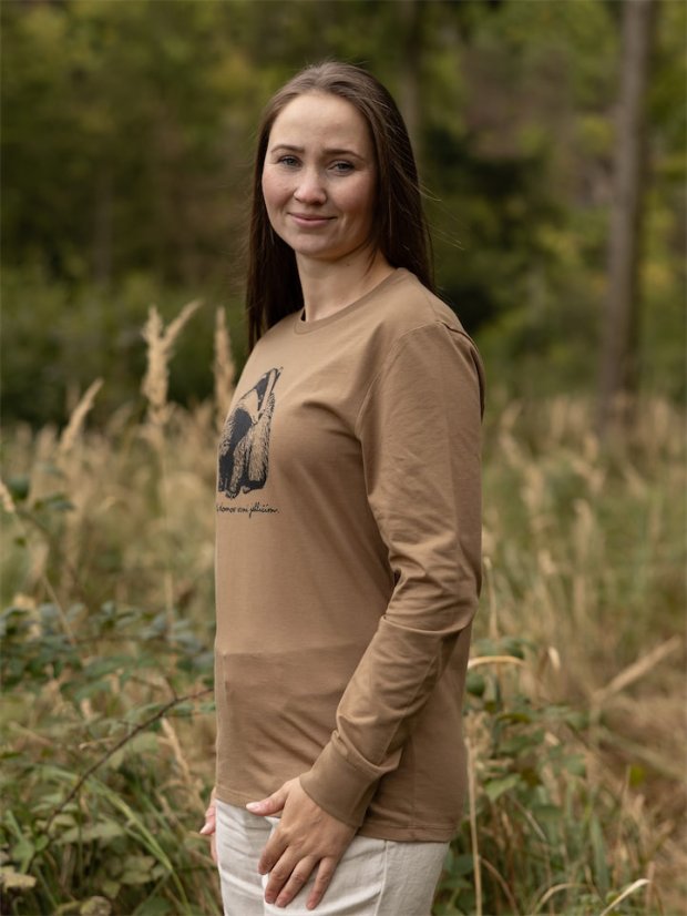 Dámské tričko s dlouhým Jezevec - hnědé