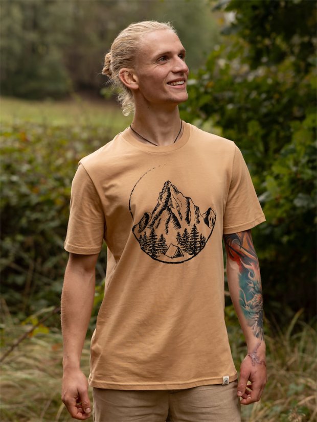 Pánské tričko V horách - béžově hnědé