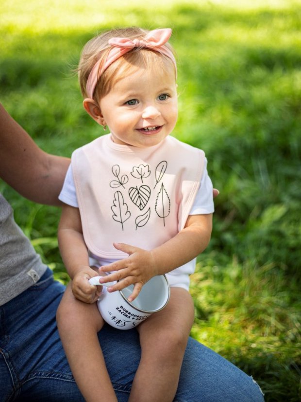 Dětský bryndák lístečky - růžový