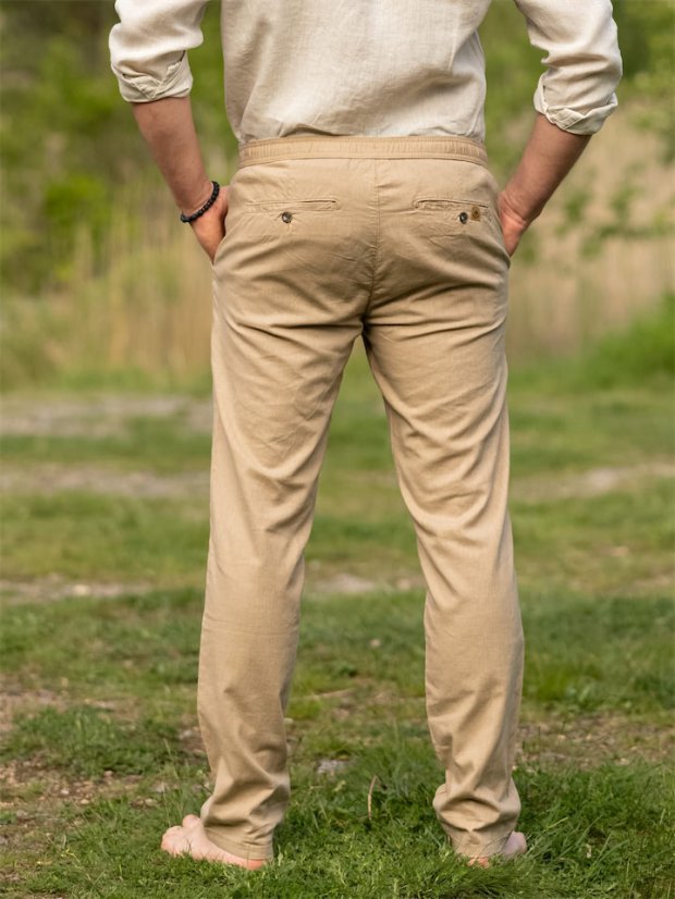 Pánské lněno-bavlněné kalhoty - hnědé