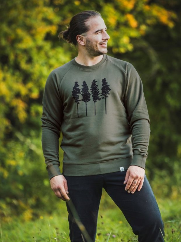 Zachraňte pánská mikina bez kapuce Borovice - zelená