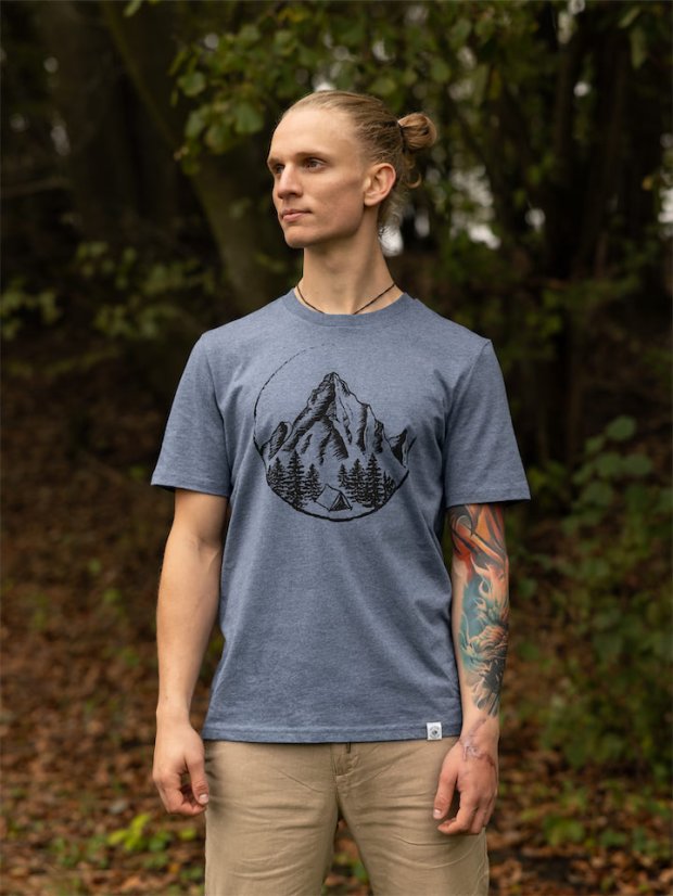 Pánské tričko V horách - modrošedé