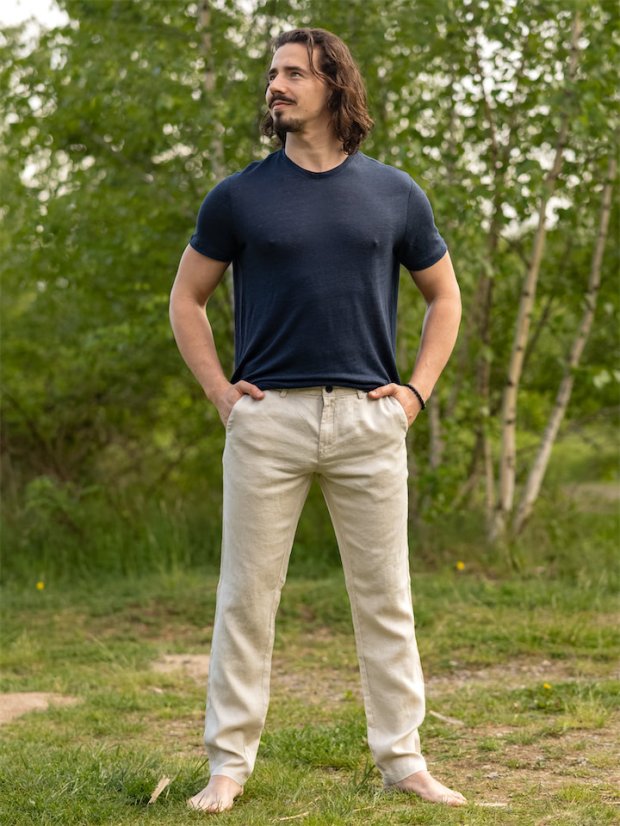 Pánské lněné kalhoty - naturální