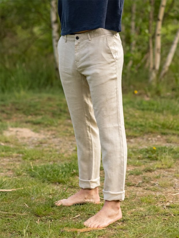 Pánské lněné kalhoty - naturální