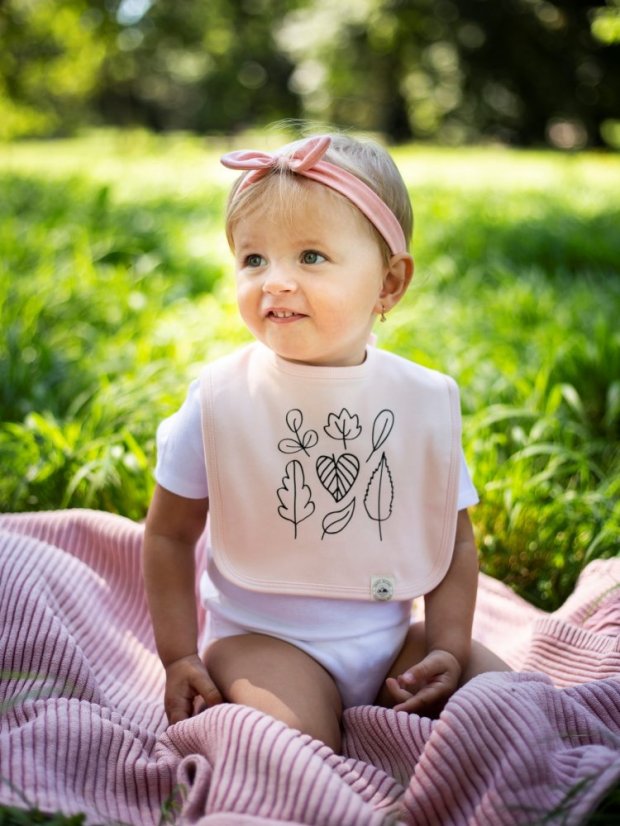 Dětský bryndák lístečky - růžový