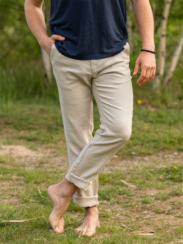 Pánské lněné kalhoty - naturální