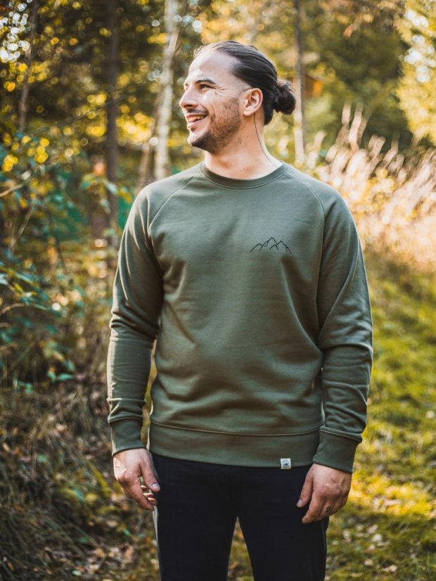 Zachraňte pánská mikina bez kapuce Hory - zelená