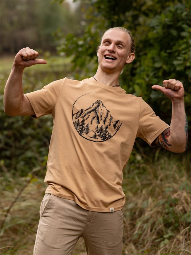 Pánské tričko V horách - béžově hnědé