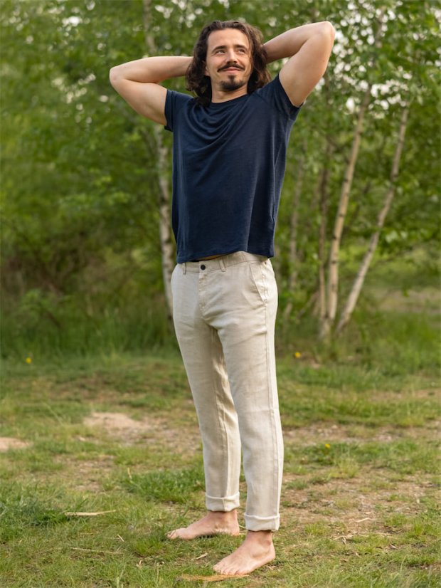 Pánské lněné kalhoty - naturální