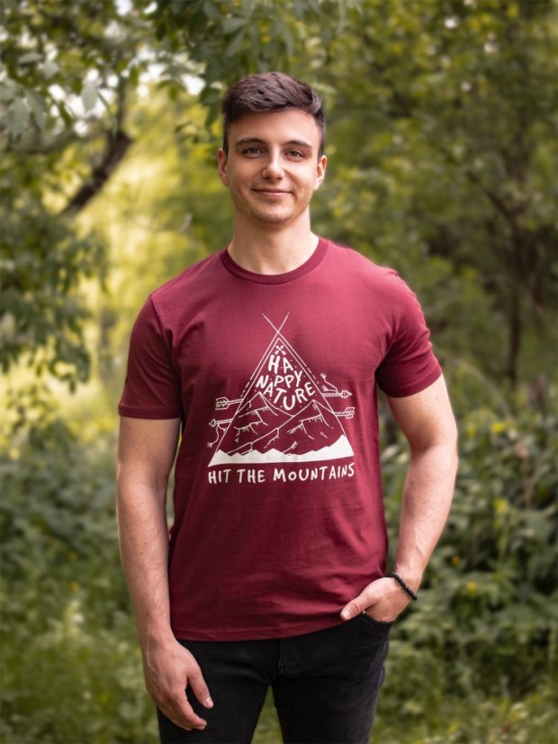 Zachraňte pánské tričko Hit the mountains - vínové
