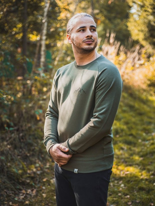 Zachraňte pánská mikina bez kapuce Hory - zelená