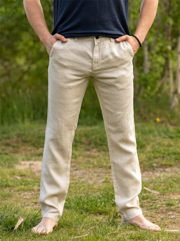 Pánské lněné kalhoty - naturální