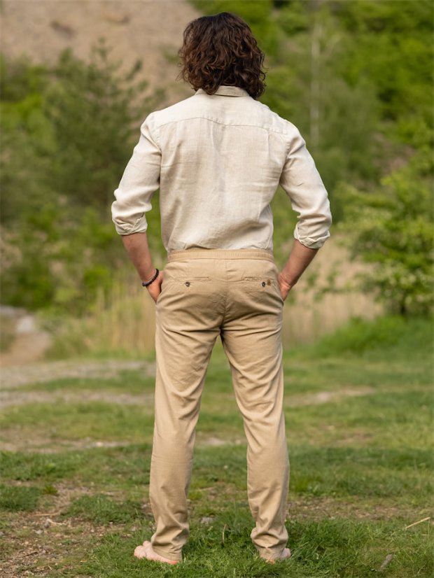 Pánské lněno-bavlněné kalhoty - hnědé