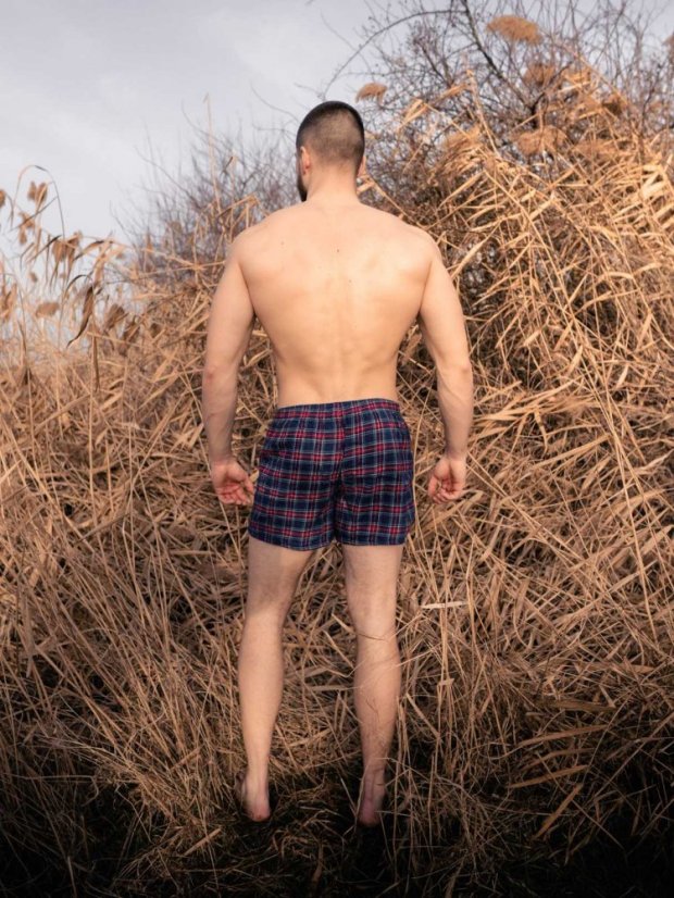 Trenky flanelové - červeno-modré