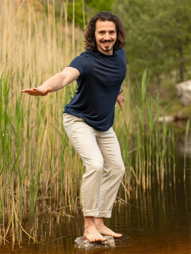 Pánské lněné kalhoty - naturální