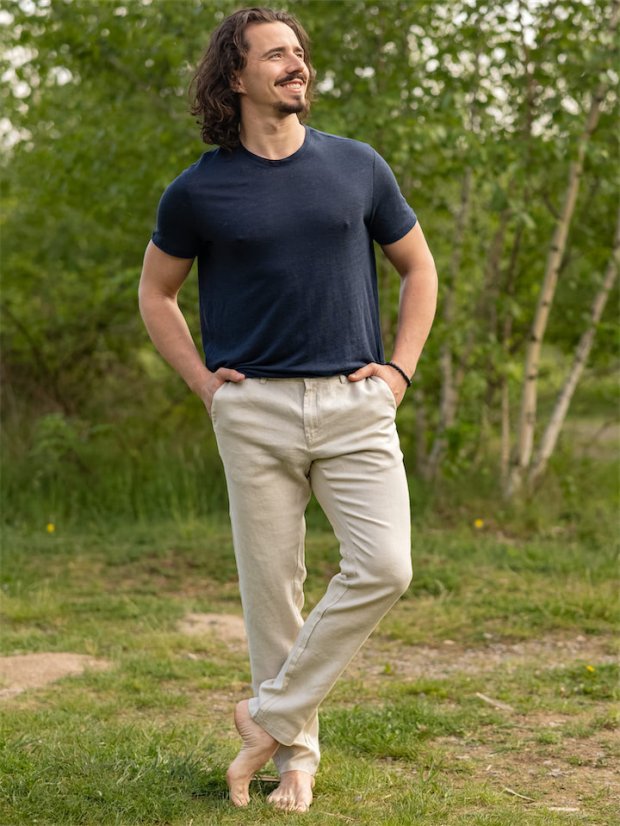 Pánské lněné kalhoty - naturální