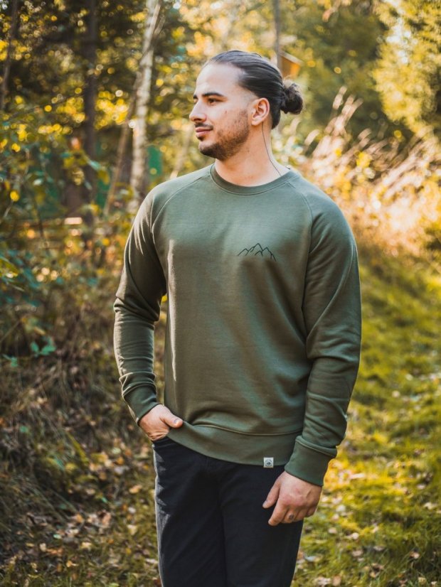 Zachraňte pánská mikina bez kapuce Hory - zelená