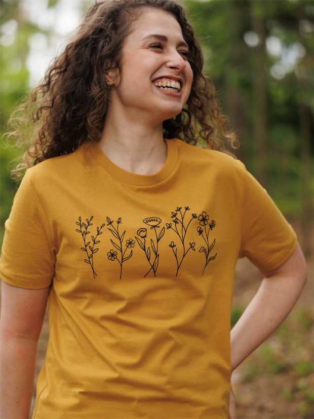 Dámské tričko Kvítí - hořčicové