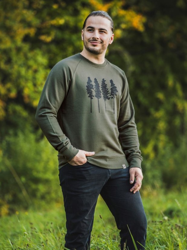 Zachraňte pánská mikina bez kapuce Borovice - zelená