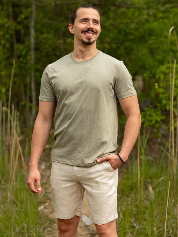 Pánské lněno-bavlněné tričko - zelené