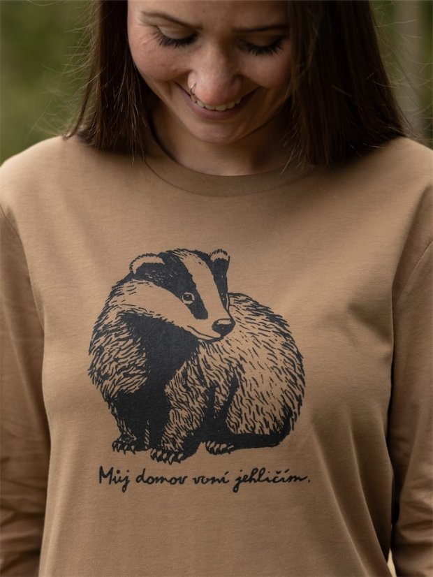 Dámské tričko s dlouhým Jezevec - hnědé