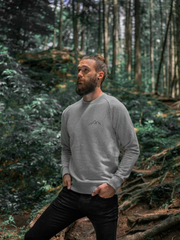 Zachraňte pánská mikina bez kapuce Hory - šedá