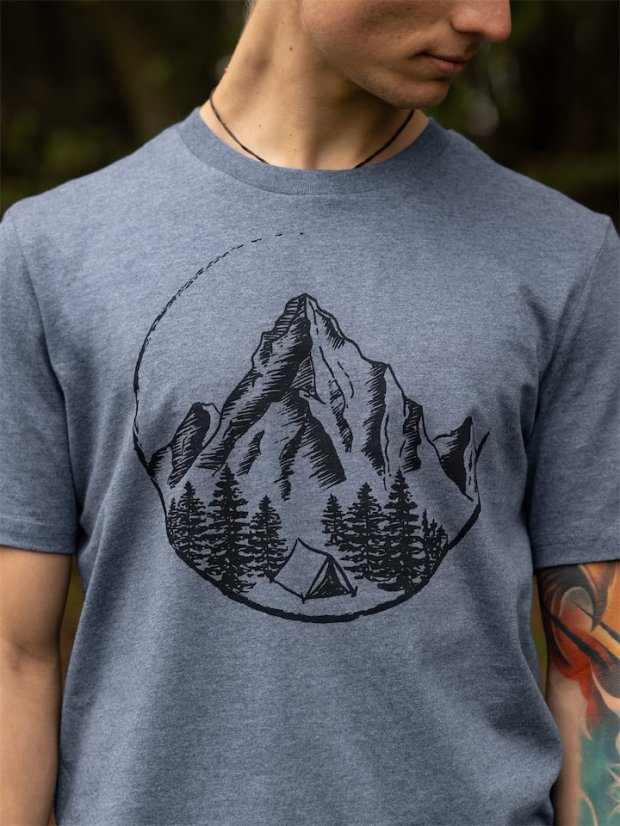 Pánské tričko V horách - modrošedé