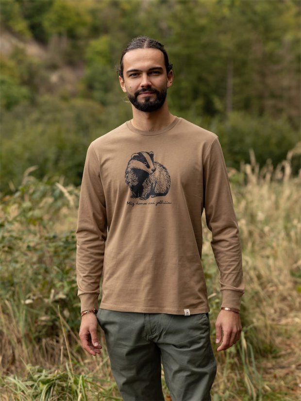 Pánské tričko s dlouhým Jezevec - hnědé